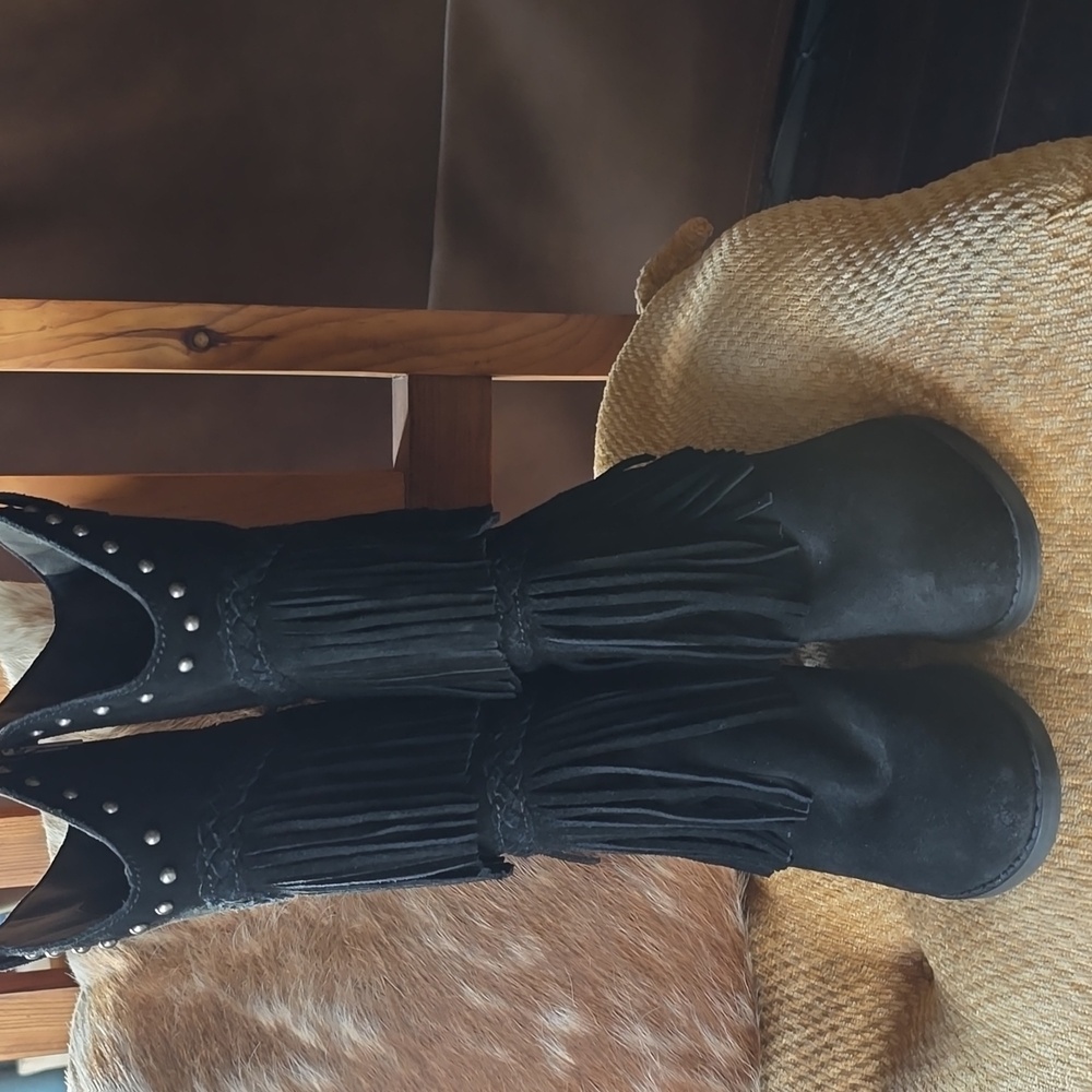 EUC Reba Fringe Leather Suede Boots - Picture 5 of 16
